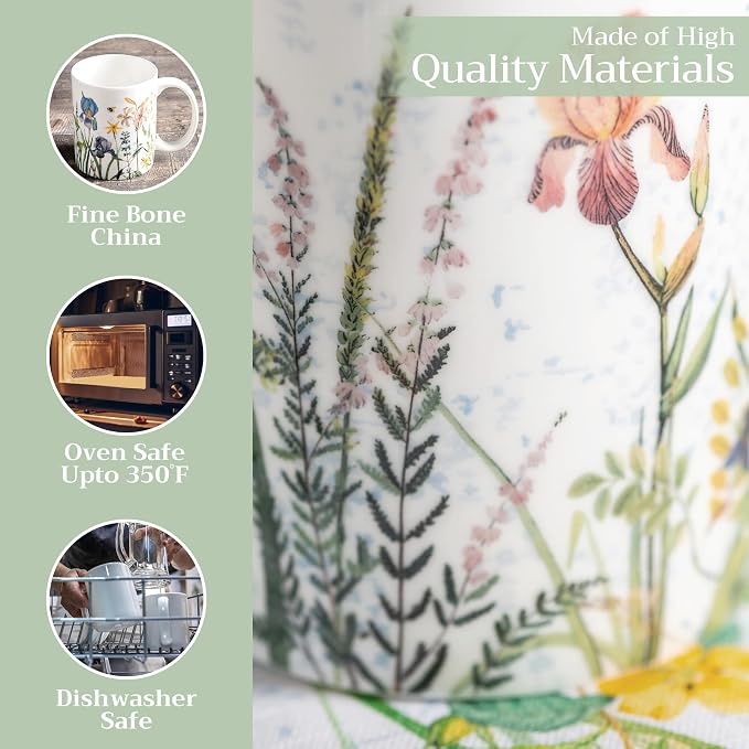 Maison d' Hermine Coffee Mug with Handles Tea Cups (12 Ounce, Pack of 1) | Fine Bone China Coffee Mugs for Hot Beverages Cappuccino Latte Home Restaurant Hotel Spring Summer -Fleurs De Mai - Prairie - Image 3
