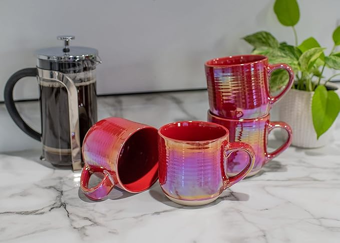 Elanze Designs Glossy Reactive Glaze Large 17 Fluid Ounce Everyday Kitchen Food Grade Ceramic Stoneware Coffee Mug Cup with Comfort Curved Handles, Set of 4, Red - Image 6