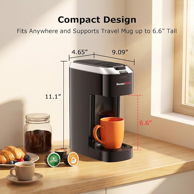 Bonsenkitchen 2-in-1 Single Serve Coffee Maker for K Cup & Ground Coffee | Fast Brewing (6-14oz), Travel Mugs Friendly, Space-Saving for Home，Office，Dorm - Image 7