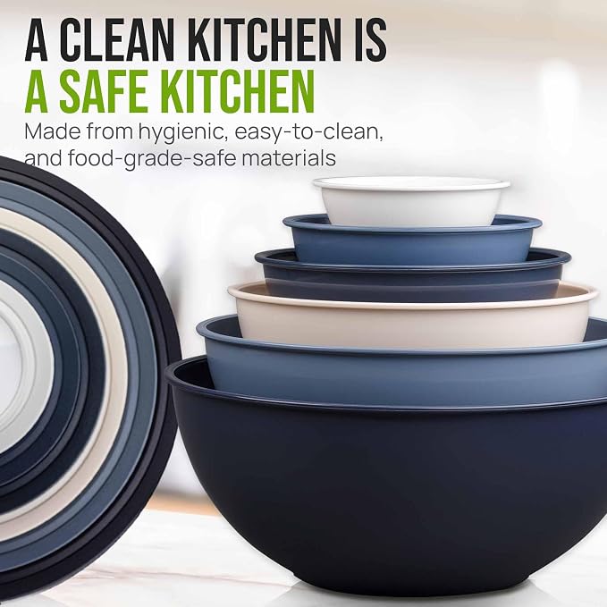 Zulay Kitchen 12 Piece Plastic Mixing Bowls with Leak-Proof Lids Set - Microwave and Freezer Safe Kitchen Mixing Bowls for Preparing, Serving and Storing - Large Nesting Bowls (Navy Ombre) - Image 6