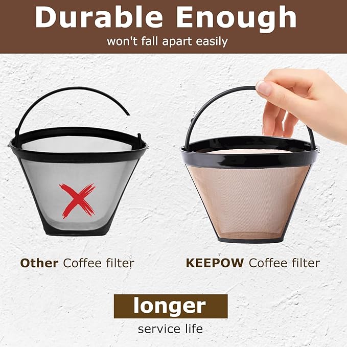 KEEPOW Reusable Coffee Filter Replacement 14 cup Compatible with Cuisinart DCC-3200 DCC-1200 Coffee Maker, Gold Tone Coffee Filter Basket 10 12 14 Cup, 1+12