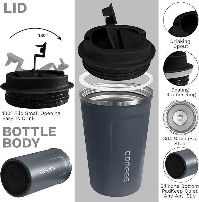 Insulated Travel Coffee Mug, Stainless Steel Coffee Cup with Leakproof Lid | Double-wall insulation keeps drinks hot or cold for hours, with a leakproof lid and portable stainless steel design - Image 2