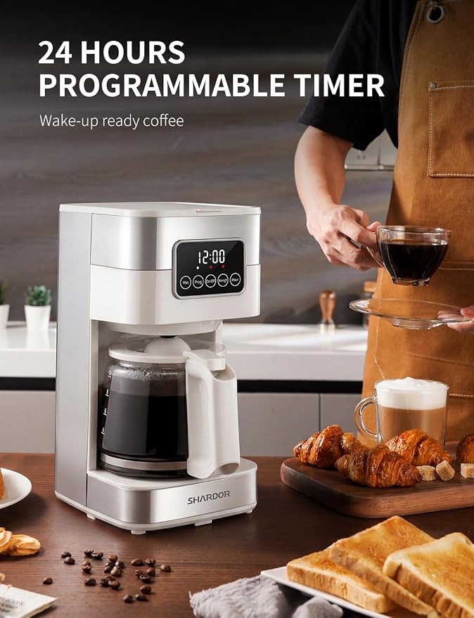 SHARDOR 10-Cup Programmable Coffee Maker, Regular & Strong Brew Drip Coffee Machine for Home and Office, Auto Shut Off, Permanent Filter (Beige) - Image 3