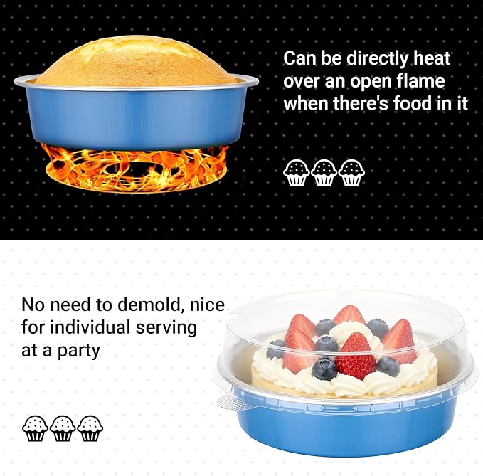 Beasea Mini Tart Pans with Lids 20 Pack, 4" 7.3oz Disposable Aluminum Foil Baking Tins Cups Round Pie Container for Individual Cupcake Dessert Muffin Cheesecake Quiche - Moon Blue - Image 3