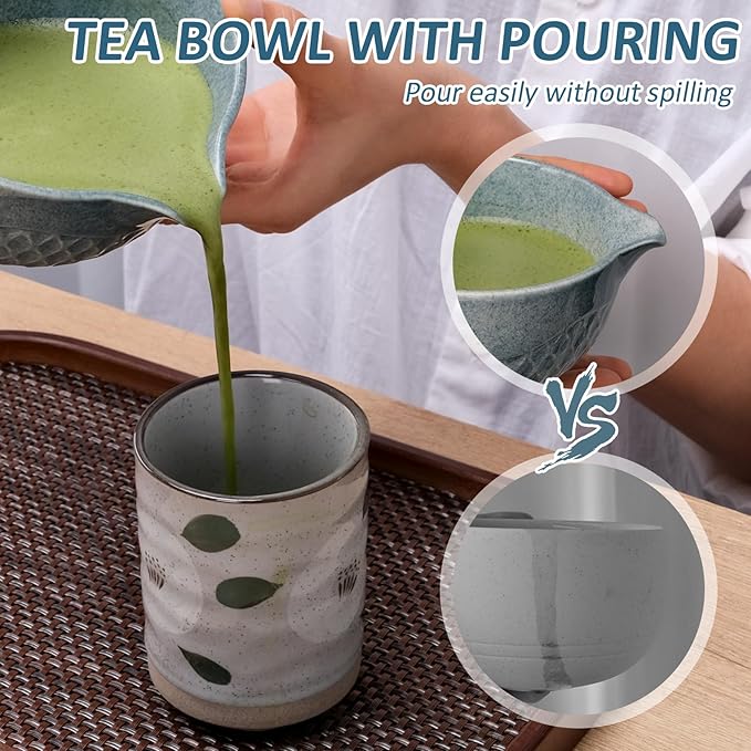 Joyscale Matcha Whisk Set, Matcha Set Whisk And Bowl, 8 Pcs Matcha Kit Set(Texture Design), 16 OZ, Japanese Matcha Tea Set, Matcha Making Kit Gifts for Tea Lovers(Sapphire Blue)