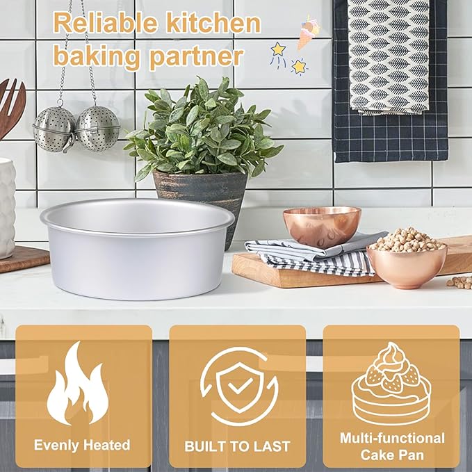 6 x 3 Inch Round Cake Pan Set of 3 with Tapered Side, Aluminum Baking Pans for Layer Cakes, Birthday Anniversary, Heavy Duty Non-Stick & Oven Safe, Commercial Grade Baking Tools for Home Kitchen - Image 4