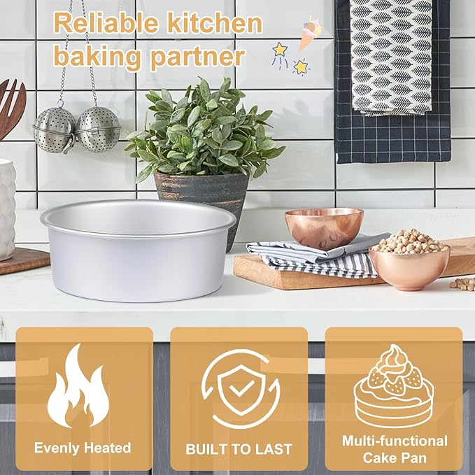 8 x 3 Inch Aluminum Round Cake Pan, 3-Piece Set Cake Baking Pans, Round Layer Cake Baking Pans for Birthday Wedding Home Kitchen DIY Baking Tools, Heavy Sturdy & Healthy, Oven Safe - Image 2