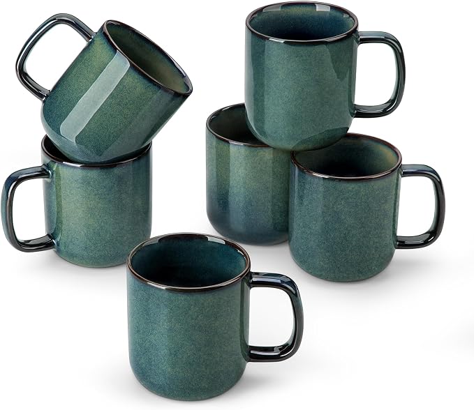 vancasso STARRY Coffee Mugs Set, 12 oz Ceramic Coffee Cups for Latte Hot Tea Cappuccino Cocoa Milk Stoneware Cups Set of 6, Dishwasher & Microwave Safe, Green by vancasso