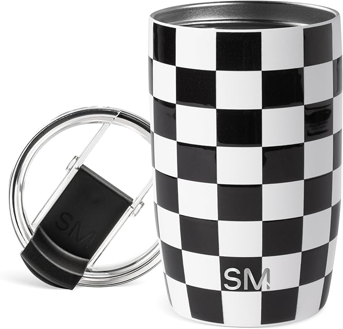 Simple Modern Travel Coffee Mug with Lid | 12oz | Checkered | Voyager Coffee Cup, Coffee Tumbler for Hot & Iced Drinks | Insulated Stainless Steel Travel Mug | Black and White Checkmate by Unknown