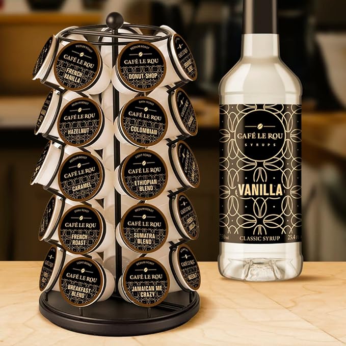 "NEW" Café Le Rou Vanilla Coffee Syrup - 25.4oz Cafe Flavoring Syrup (Vanilla, 2-pack) Includes 2 Coffee Syrup Dispensers Flavoring Syrup for Coffee, Tea and
