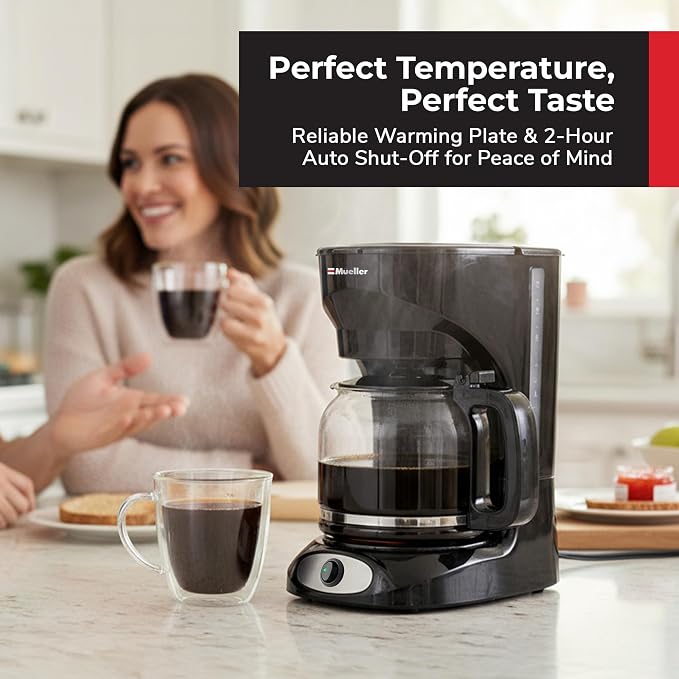 Mueller 12-Cup Drip Coffee Maker | Borosilicate Carafe, Auto-Off, Reusable Filter, Anti-Drip, Keep-Warm Function - Image 3