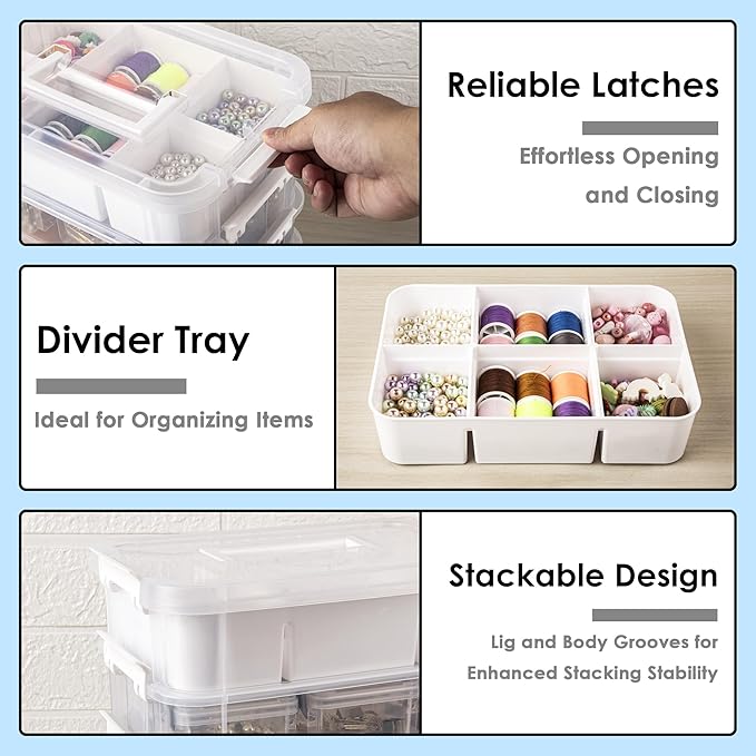 Craft Organizers and Storage, 11QT 4-Layer Durable Sewing Organizer for Sewing Supplies with 2 Removable Trays, DIY Kit Container for Seasonal Decor, Tool, Scrapbook and Art Supplies
