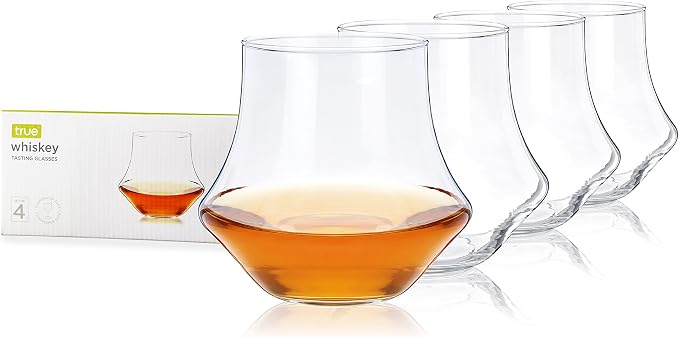 True Whiskey Glasses for Men and Women, Top-notch Bourbon Scotch Whiskey Cups Set, Bar Glassware Drinking Glasses Set of 4, 12 oz by True