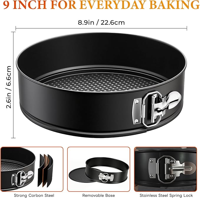 COOLMI 9 Inch Springform Pan, Nonstick Cheesecake Pan with Removable Bottom, Leakproof Pan for Baking Pie Cake Pizza and Quiches - Image 2