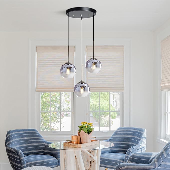 KCO Lighting 3 Pendant Light Fixtures Ceiling Hanging Large Glass Cluster Chandelier Nordic Mercury Glass Pendant Light Modern Cluster Pendant Light Fixture - Image 5