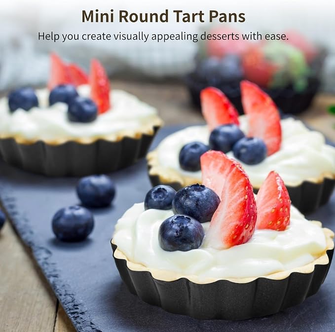 16 Pcs Mini Tart Pans, 3.9 in Round Baking Molds with Removable Bottoms, Carbon Steel Nonstick Fluted Quiche Pans, Mousse Pizza Molds, Metal Pie Pans for Desserts and Daily Baking - Image 4
