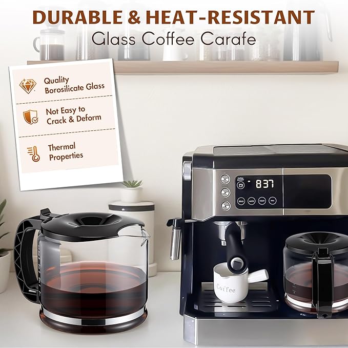 Glass Coffee Carafe Compatible with Delonghi 3066 3067 3093 3094 3111 3112 Kf140 Kf863, Coffee Pot Compatible with 7313283649, Espresso Carafe Machine Parts, 10 Cup / 750ml