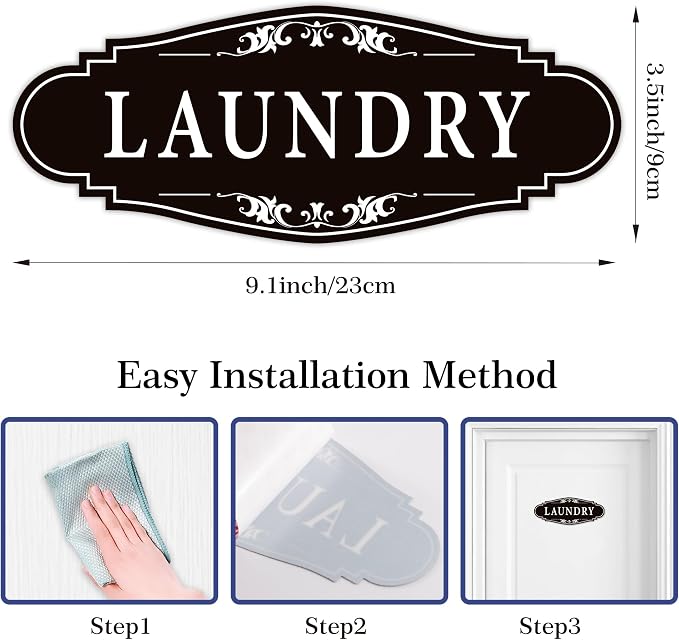 Laundry Room Door Sign for Business and Home，Self-adhesive Waterproof Cute Laundry Room Door Sticker Decals for House, Apartment, Hotel Laundromat Decor（Black） - Image 2