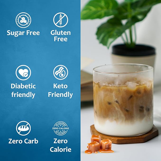 Syruvia Sugar-Free Caramel - 25.4 fl oz. Premium Coffee Flavoring Syrup. 0 Calories, Kosher, and Gluten-Free. Perfect for Drinks, Sodas, Shakes, Desserts, and More With Pump (Pack of 3)