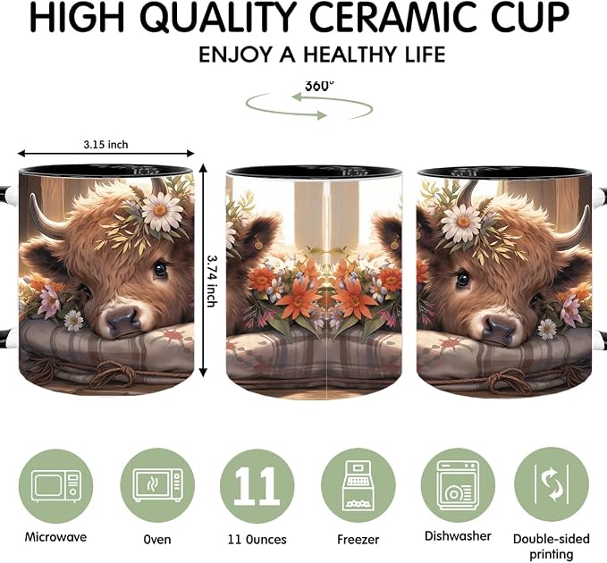 Highland Cow Gifts for Woman, Highland Cow Coffee Mug, Cow Iced Coffee Cup, Western Cows Gifts, Cow Gifts Set for Women Cow Lovers, Cows Drinking cup,11oz Mug - Image 6