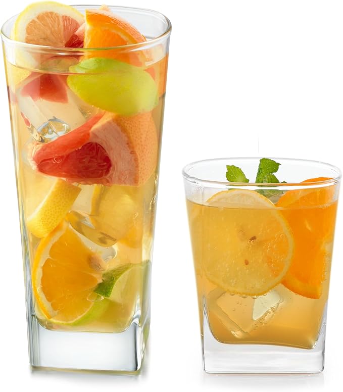 Libbey City Tumbler and Rocks Glass Set, Elegant Drinkware Glasses Set, Tall Drinking Glasses with Modern Lines, Dishwasher Safe Drinking Glasses Set of 16 by Libbey