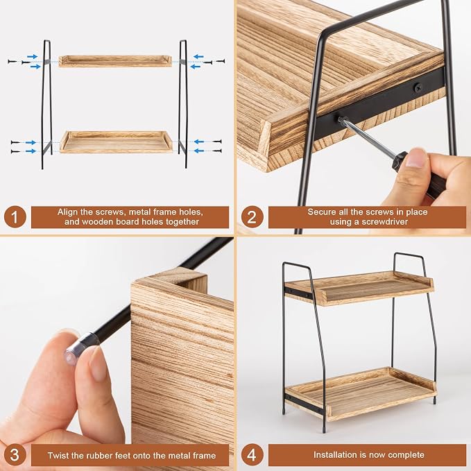 ANBOXIT Countertop Coffee Station Organizer, 2 Tier Wooden Shelf | for Coffee Bar Accessories, Condiment Storage Caddy for Kitchen, Home, Office - Brown - Image 5