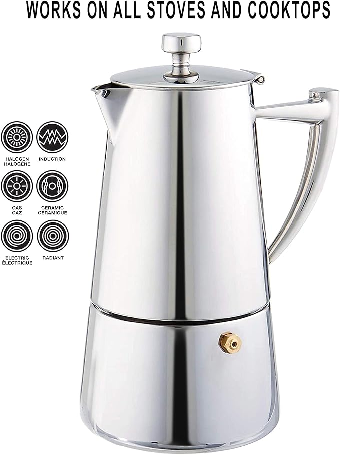 Cuisinox Roma 4-cup Stainless Steel Stovetop Moka Espresso Maker