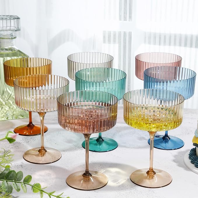 Jingmore 12 Pcs Ribbed Martini Glasses 10 oz Disposable Plastic Vintage Ribbed Coupe Glasses Unbreakable Dessert Parfait Glassware for Wedding Birthday Party Supplies (Classic Color) - Image 5