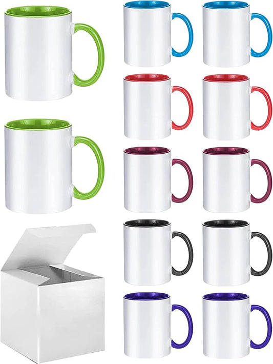 ABBSH Ceramic Sublimation Mugs, 11oz, 12Pack, Assorted Colors, Microwave Safe, Dishwasher Safe by ABBSH