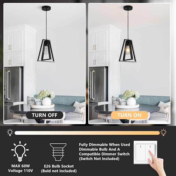Black Farmhouse Pendant Light Kitchen Island Rustic Hanging Light Fixture Adjustable Height Metal Ceiling Pendant Lighting Mini Industrial Chandelier for Bedroom Entryway (1 Pack) - Image 7