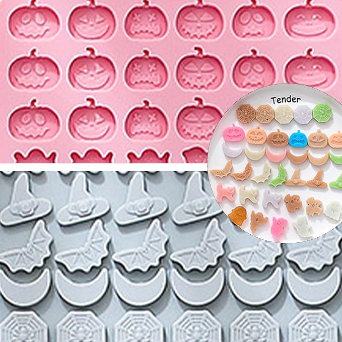 Halloween Silicone Molds 2 Packs Pumpkin Ghost Chocolate Molds Silicone Mini Mold for Halloween Baking Candy Chocolate Cookie Jelly - Image 3