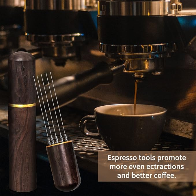 Zolunu Espresso Coffee Stirrer 5 Needles 0.4mm Espresso Distribution Tools, Natural Wood Handle and Stand (Walnut) - Image 4