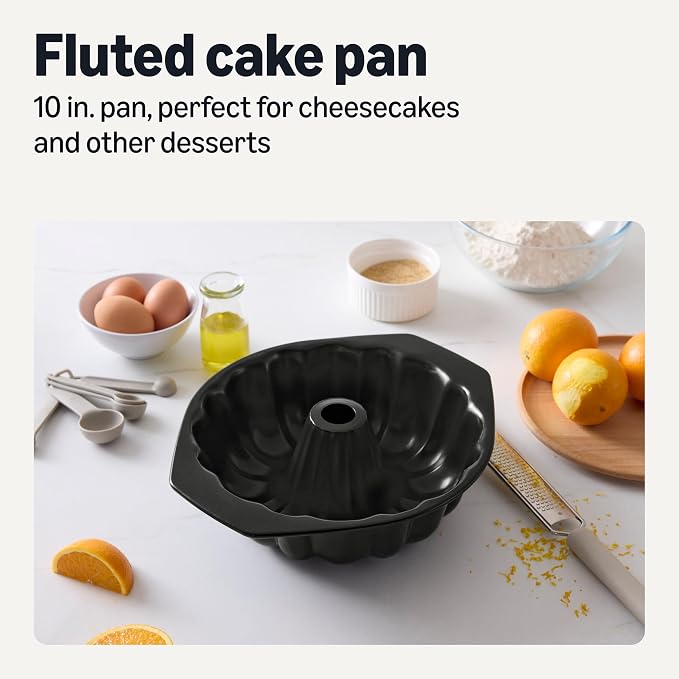 Amazon Basics Nonstick Carbon Steel Fluted Cake Pan, Dishwasher and Oven-Safe, 10 inch, Black - Image 2