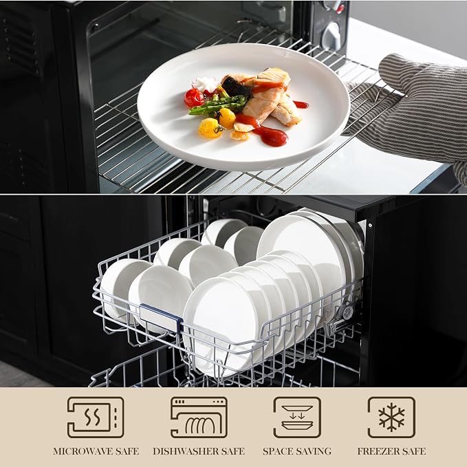 MALACASA 18 Pcs Porcelain Plates and Bowls Sets,Dinnerware Set for 6,White | Modern Ceramic Dishware,Kitchen Dining Ware,Microwave and Dishwasher Safe,Simple Solid White Design,Series LUNA - Image 5