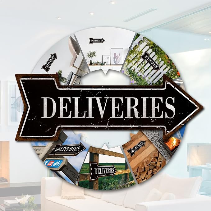 Mukuko Delivery Sign Arrow Metal Tin Sign Vintage "6x 18" | Package Deliveries, Drop Off Deliver Parcel Here, Business Packages Plaque - Image 6