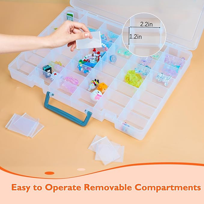 Bluedale 48 Grids Large Plastic Organizer Box with Adjustable Dividers, Beads Storage Containers Compartment Tackle Box Case for Crafts Hobby Small Parts Fishing Seeds Jewelry (Transparent)