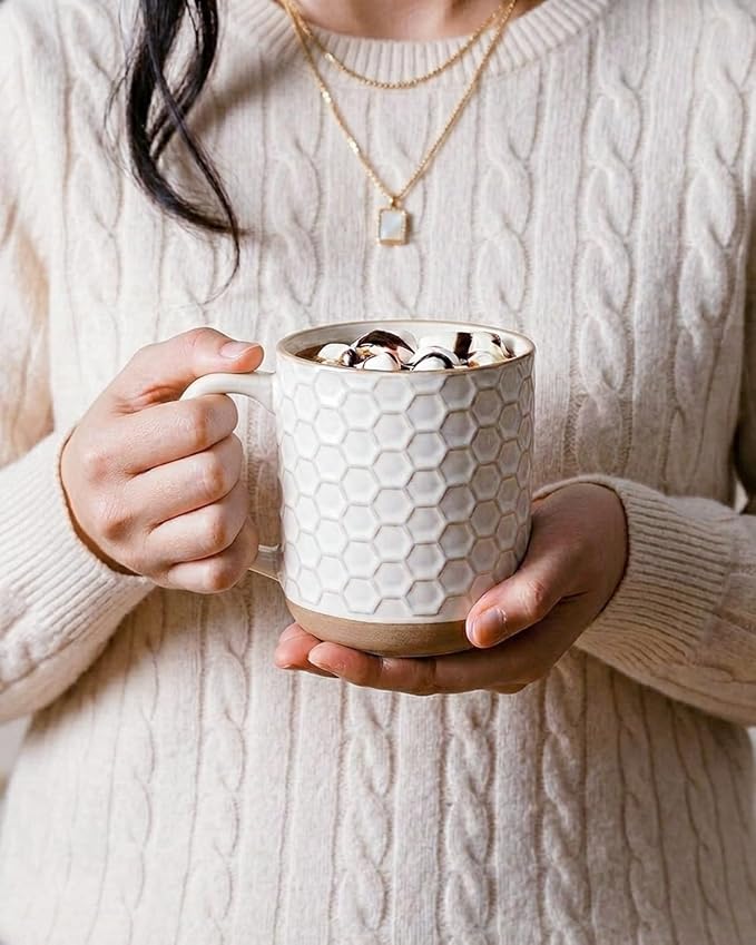 GBhome Large Coffee Mugs Set of 4, 16oz Handmade Stoneware Coffee Mugs Set with Large Handle for Cappuccino/Latte/Tea/Hot Cocoa, Dishwasher & Microwave Safe, Off White - Image 2