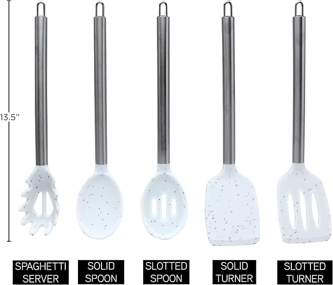 COOK WITH COLOR Silicone Cooking Utensils, Kitchen Utensil Set, Easy to Clean Silicone Kitchen Utensils, Cooking Utensils for Nonstick Cookware, Kitchen Gadgets Set, 5 Pieces, Speckled White - Image 5
