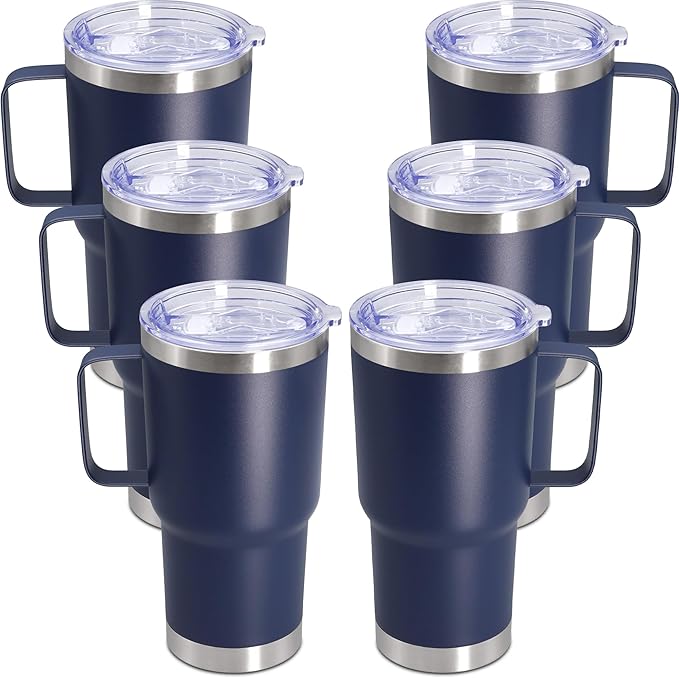 20 oz Tumbler with Handle and Lid Insulated Travel Coffee Mug Navy 6P | Stainless Steel Tumbler, coffee tumbler with handle,Spill Proof Double Wall Vacuum Tumbler Cup Keep Drink Hot & Cold by ATQTQ