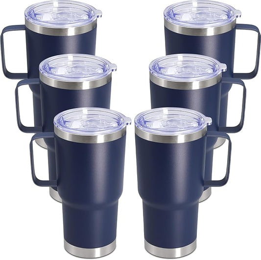 20 oz Tumbler with Handle and Lid Insulated Travel Coffee Mug Navy 6P | Stainless Steel Tumbler, coffee tumbler with handle,Spill Proof Double Wall Vacuum Tumbler Cup Keep Drink Hot & Cold by ATQTQ