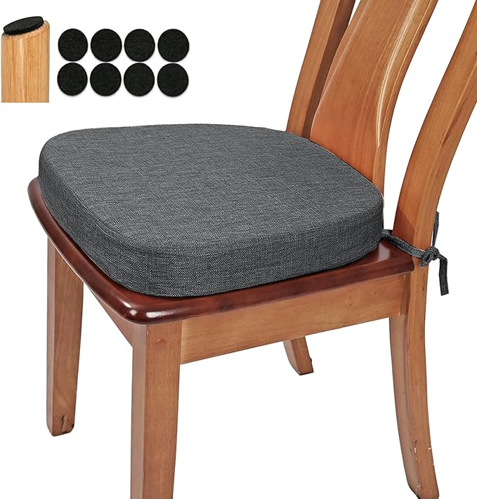 BUYUE Thickened 2.5" Friendly Woven Fabric Dining Chair Cushion, U-Shape High Density Foam Comfortable Chair Pad for Kitchen, Slip Resistant Indoor Seat Cushion (1 Piece, Dark Gray) by BUYUE