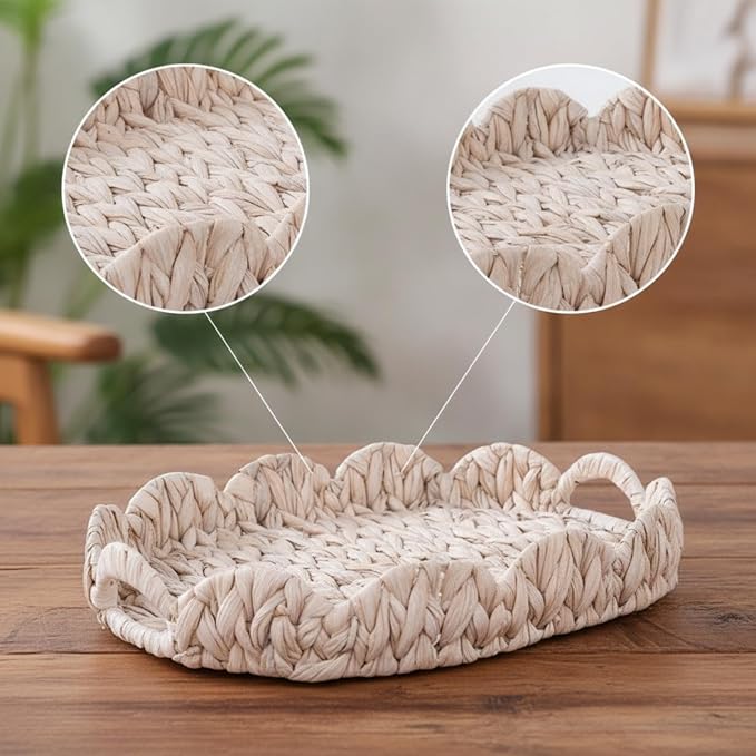Amagogo Basket Tray with Handles Oval Rectangular Organizer Serving Tray Decorative Weave Water Hyacinth Low Profile Shape Suitable for Room Coffee Giving Home Decoration 42x33x7cm - Image 3