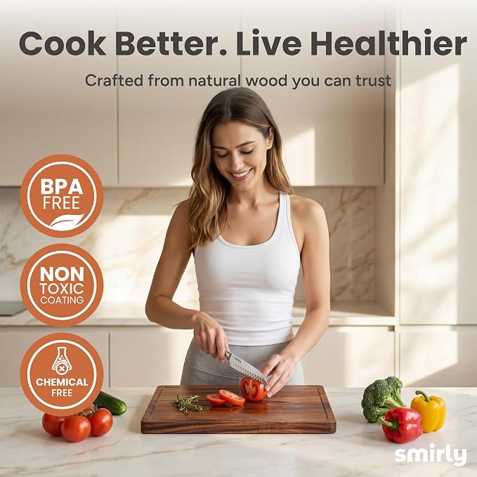 SMIRLY Cutting Boards for Kitchen, 3 Piece Walnut Cutting Board with Stand | Non Toxic Walnut Wood Cutting Board with Juice Grooves and Handles, Multiple Sizes Wooden Chopping Board for Meal Prep - Image 6