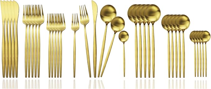 JASHII Silverware Set, 36 Piece Food Grade Stainless Steel Flatware Set Fork Spoon Knife Utensils for Daily Use and Party, Service for 6 Anti Rust, Safe in Dishwasher (Matte Gold) by JASHII