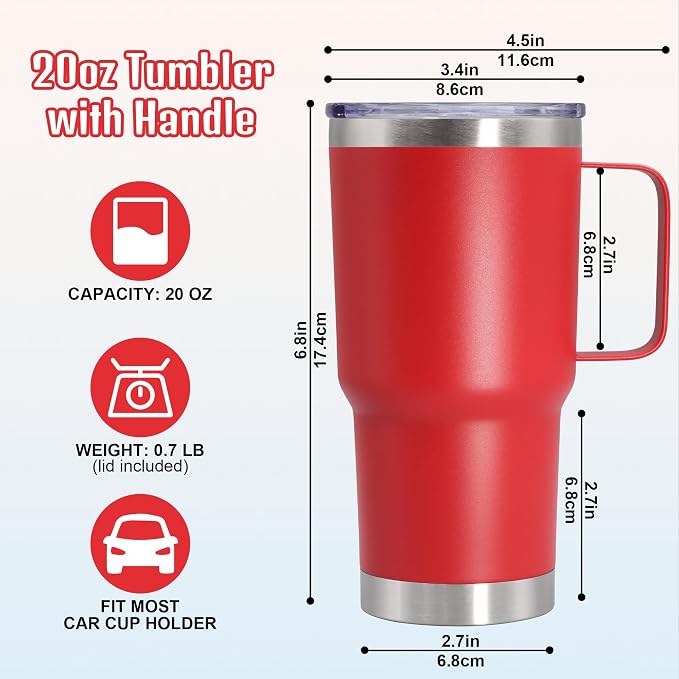 20 oz Tumbler with Handle and Lid Insulated Travel Coffee Mug Mix 12P | Stainless Steel Tumbler, coffee tumbler with handle,Spill Proof Double Wall Vacuum Tumbler Cup Keep Drink Hot & Cold - Image 6