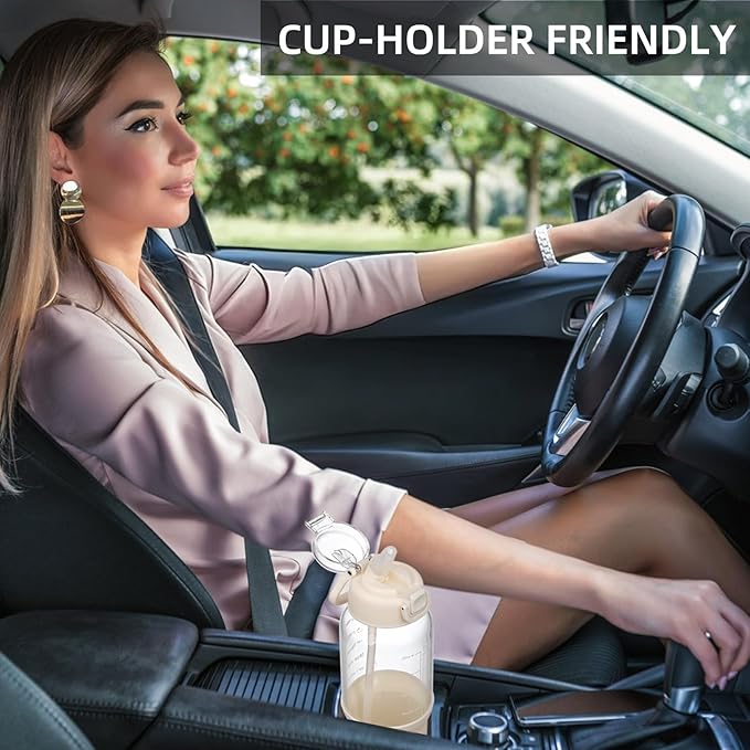 SIEROZUR 32 oz Glass Tumbler with Straw, Glass Water Bottles with 2 Lids-Handle Spout Lid & Straw Lid, 1 Liter Motivational Water Bottles, Silicone Sleeve, Fits Car Cup Holder,White