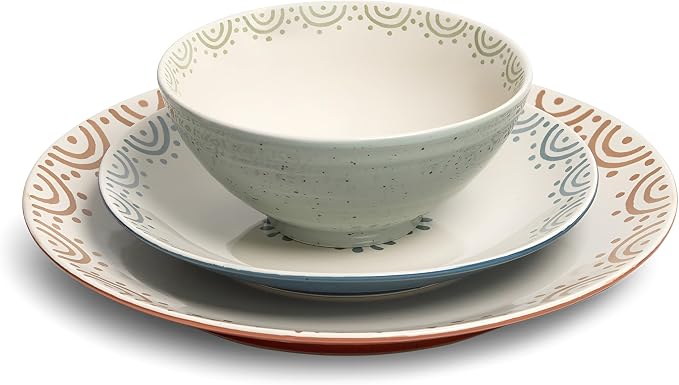 Sango 12-Piece Speckled Stoneware Dinnerware Set for 4- Glossy Plates and Bowls Set with Hand-Painted Floral Pattern, Rustic Ceramic Dish Set, Elegant Dishes for Everyday Dining, Siterra Glazed Garden - Image 6