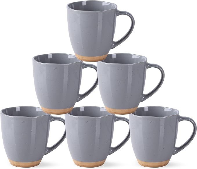 AmorArc 12oz Ceramic Coffee Mugs set of 6, Stylish Coffee Mugs with Rustic Terracotta Underside for Latte/Cappuccino/Milk/Cocoa, Dishwasher&Microwave Safe by AmorArc