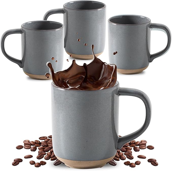 HASENSE Coffee Mugs, 12 OZ Coffee Cups Ceramic Set of 4 with Handle and Speckled Patterns for Man Woman, Vintage Stoneware Porcelain Coffee Cups Set for Tea, Cocoa, Milk, Latte and Cappuccino - Gray by Hasense