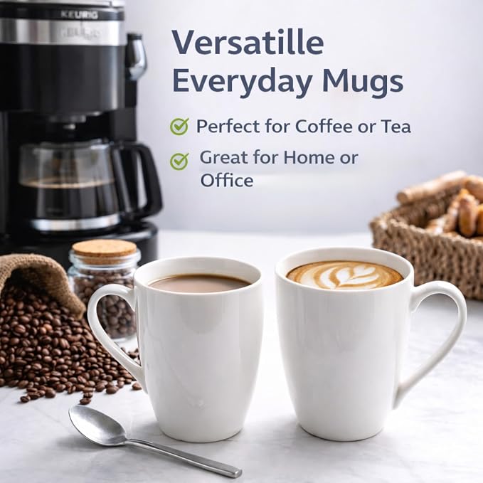 GBhome 12 OZ Off White Coffee Mugs, Ceramic Coffee Mugs Set with Large Handle for Man,Woman,Dad,Mom, Light Weight Coffee Mugs for Latte/Cappuccino/Cocoa/Milk, Dishwasher &Microwave Safe,12Pcs - Image 4